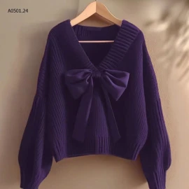 ÁO LEN CỔ V THẮT NƠ CHO NỮ Sỉ 167k