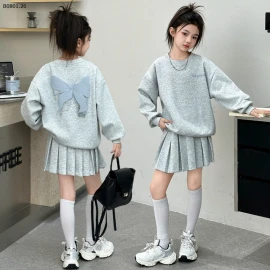 SET ÁO NỈ PHỐI CHÂN VÁY XẾP LY CHO BÉ-sỉ 230k