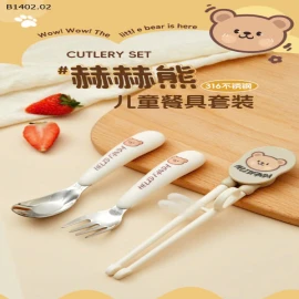 SET set Thìa Yuanbao + Nĩa + Đũa tập + Hộp cho bé- Sỉ giá 75k/1 set gồm Thìa Yuanbao + Nĩa + Đũa tập + Hộp