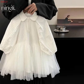 VÁY SƠ MI CỔ SEN PHỐI VOAN NINGLI - Sỉ 162k