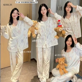 BỘ NGỦ CỔ TRÒN PHỐI REN HỌA TIẾT CUTE NỮsỉ 210k