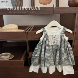 SET VÁY KẺ CARO MIX ÁO 3 LỖ CHO BG-sỉ 199k