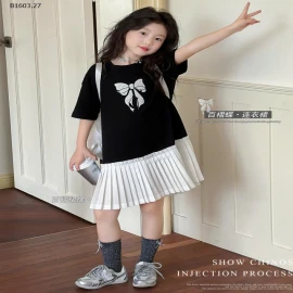 VÁY SUÔNG NƠ PHỐI XẾP LY BG -sỉ 149k