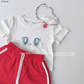 SET ÁO PHÔNG MÈO MIX VÁY- QUẦN JEAN BÉ GÁI -sỉ Áo : 126k            Váy : 160k            Quần : 182k