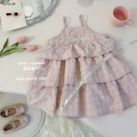 VÁY 2 DÂY KẺ HỒNG 3 TẦNG BÉ GÁI-sỉ 142k