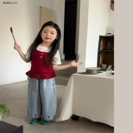 SET ÁO PHÔNG MIX 2 DÂY ĐỎ + QUẦN JEAN SUÔNG BG-sỉ Áo : 151k           Quần : 185k 