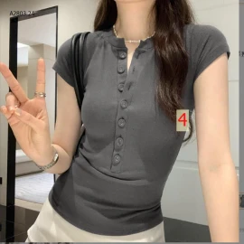 ÁO THUN CỘC TAY CỔ TRÒN PHỐI CÚC CHO NỮ-sỉ 128k