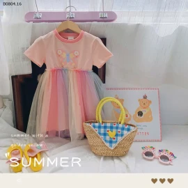 VÁY THUN SẮC MÀU PHỐI CHÂN VOAN -sỉ 168k