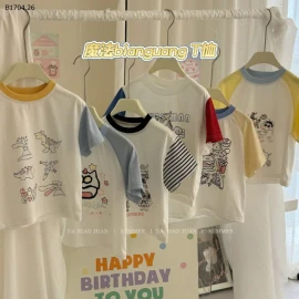 ÁO PHÔNG HOẠT HÌNH PHỐI MÀU CHO BÉ TRAI- sỉ 110k/set 2c như hình