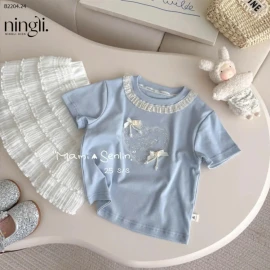 Set áo thun mix chân váy voan xếp ly cho bé gái-sỉ Áo : 93k           Váy : 121k