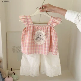 SÉT ÁO CARO HỒNG QUẦN SUÔNG-sỉ 228k