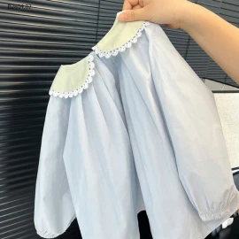 ÁO SƠ MI BÉ GÁI CỔ SEN-sỉ 125k