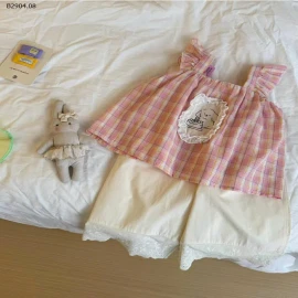 SÉT ÁO CARO HỒNG QUẦN SUÔNG-sỉ 210k