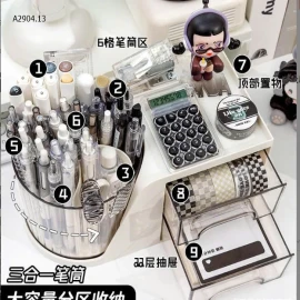 Hộp Bút Để Bàn Xoay 360 Độ, Hộp Đựng Bút Để Bàn Học Kèm Ngăn Kéo -sỉ 70k