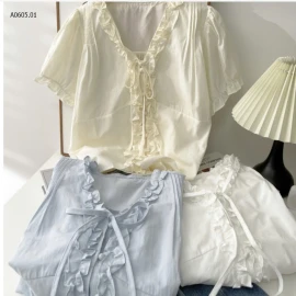 ÁO SƠ MI NGẮN TAY THẮT NƠ VIỀN BÈO CHO NỮ-sỉ 163k