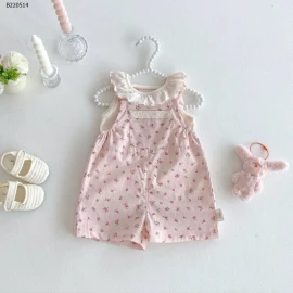 Set yếm mix áo thun bé gái tone hồng xinh xẻo-Sỉ  áo 78k , yếm 119k