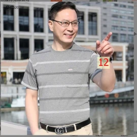 ÁO THUN KẺ CỔ TRÒN NAM TRUNG NIÊN  - sỉ 89k