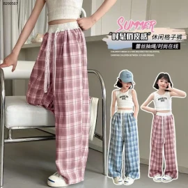 QUẦN SUÔNG KẺ ỐNG RỘNG CẠP CHUN CHO BÉ GÁI-Sỉ 110k