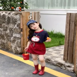 SET ÁO THUN HÌNH CHÚ CHÓ MIX CHÂN VÁY BG- sỉ  giá  áo: 127k  cv: 140k 