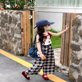 SET ÁO 2 DÂY HELLO KITTY MIX SUÔNG KẺ- Sỉ  giá áo: 103k  quần: 144k 