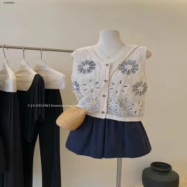 ÁO THÔ XƯỚC PHỐI LƯỚI THÊU HOA NỒI SÁT NÁCH - sỉ 159k