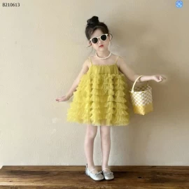 Váy lưới hở vai kiểu Pháp cho bé gái mùa hè 2025-Sỉ 295k