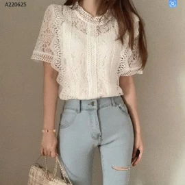 ÁO SƠ MI REN CỔ TRÒN NỮ - sỉ 135k