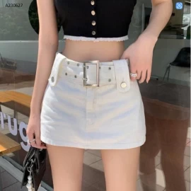 CHÂN VÁY DENIM PHỐI THẮT LƯNG BẢN TO NỮ  - sỉ 142k