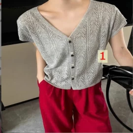 ÁO DỆT KIM CỔ V NỮ-Sỉ giá 163K