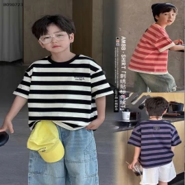 Áo thun tay ngắn kẻ sọc thêu chữ AMBB cho bé iu -Sỉ 125k