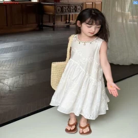  Váy công chúa thêu sọc Tencel có họa tiết AMBB- Sỉ giá Sz 90-150 #183k Sz 160 #197k. Sz 170 # 214k