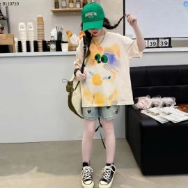 ÁO THUN MÈO LONG MIX SHORT TRÁI TYM-Sỉ giá áo: 133k  quần: 136k 