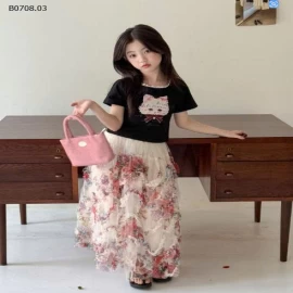 SET ÁO CRT MIX CHÂN VÁY DÀI  BÉ GÁI - sỉ áo: 120k  váy: 220k 