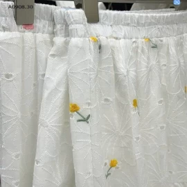 Váy chữ A thêu hoa ba chiều chất liệu cotton-Sỉ 195k