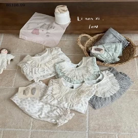 Bộ đồ ngủ ren cổ tròn cho bé gái -Giá sỉ 220k