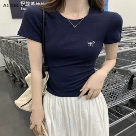Áo thun nữ tay ngắn thêu nơ -Sỉ 50k