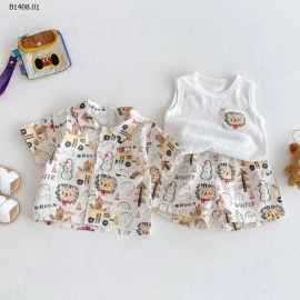 BỘ SƠ MI HOẠ TIẾT CHO BÉ TRAI-Sỉ giá set sơ mi: 130k  áo trắng: 81k 
