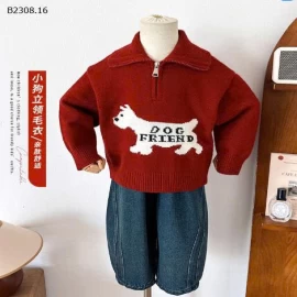 ÁO LEN HÌNH CÚN KÉO KHÓA CỔ BT-Giá sỉ 212k