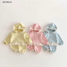 BỘ ĐỒ THU ĐÔNG PHỐI REN CHO BÉ GÁI-Giá sỉ 205k