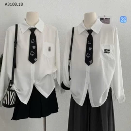 ÁO SƠ MI TRẮNG KÈM CÀ VẠT NỮ-Giá sỉ 154k