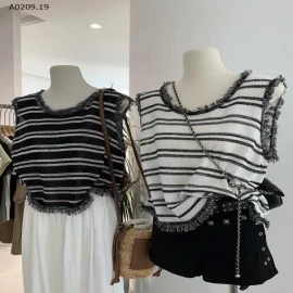 ÁO SÁT NÁCH KẺ SỌC TUA RUA PHONG CÁCH-Giá sỉ 129k