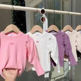 Áo thun nữ cổ tròn thêu nơ phong cách Hàn Quốc - sỉ 108k