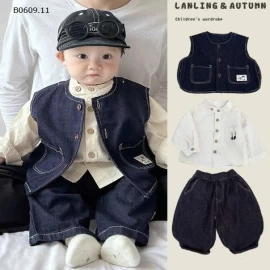 SÉT GILE QUẦN BOM JEANS SIZE NHÍ-Giá sỉ  gile 136k  sơ mi 112k  quần 140k