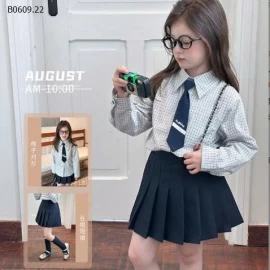 SET ÁO SƠ MI CHÂN VÁY XẾP LI -Giá sỉ   sz 90-150: áo 140k , váy 143k Sz 160: áo 153k, váy 157k Sz 170: áo  165k, váy 169k