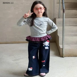 SET ÁO THUN DÀI TAY MIX QUẦN JEAN KITTY BG-Giá sỉ áo: 142k  quần: 215k