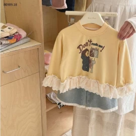 ÁO NỈ GẤU PHỐI REN BG-Giá sỉ 178k