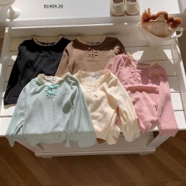 Áo thun họa tiết lưới nơ xinh xắn cho bé-Giá sỉ 107k