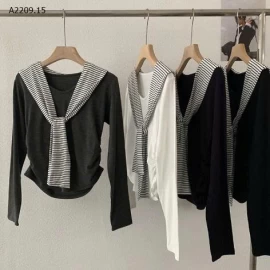 ÁO THUN DÀI TAY KÈM CHOÀNG KẺ CHO NỮ - sỉ 134k