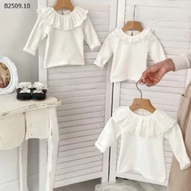 Áo thun cổ ren dài tay màu trơn cho bé - sỉ 110k