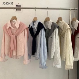 ÁO SƠ MI KẺ KÈM KHĂN SIÊU XINH- sỉ 205k